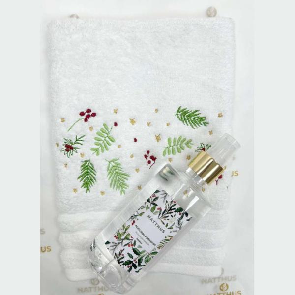 KIT TOALHA FOLHAS NATALINAS + ÁGUA PERFUMADA