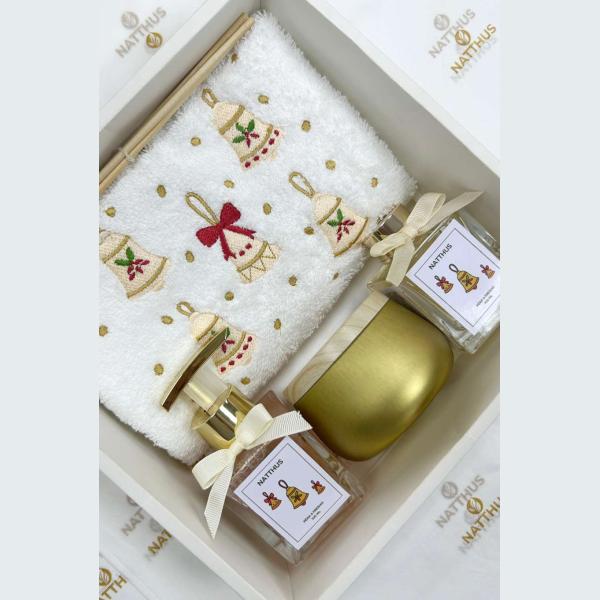 CAIXA SINOS NATALINOS COM VELA (1 TOALHA)